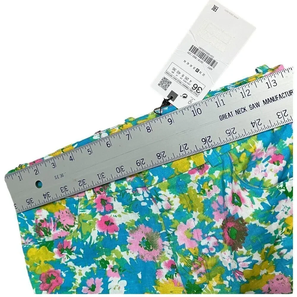 Zara Pants WMNS 4 Green Linen Blend Flared‎ Trousers Blue Pink Floral Cropped
